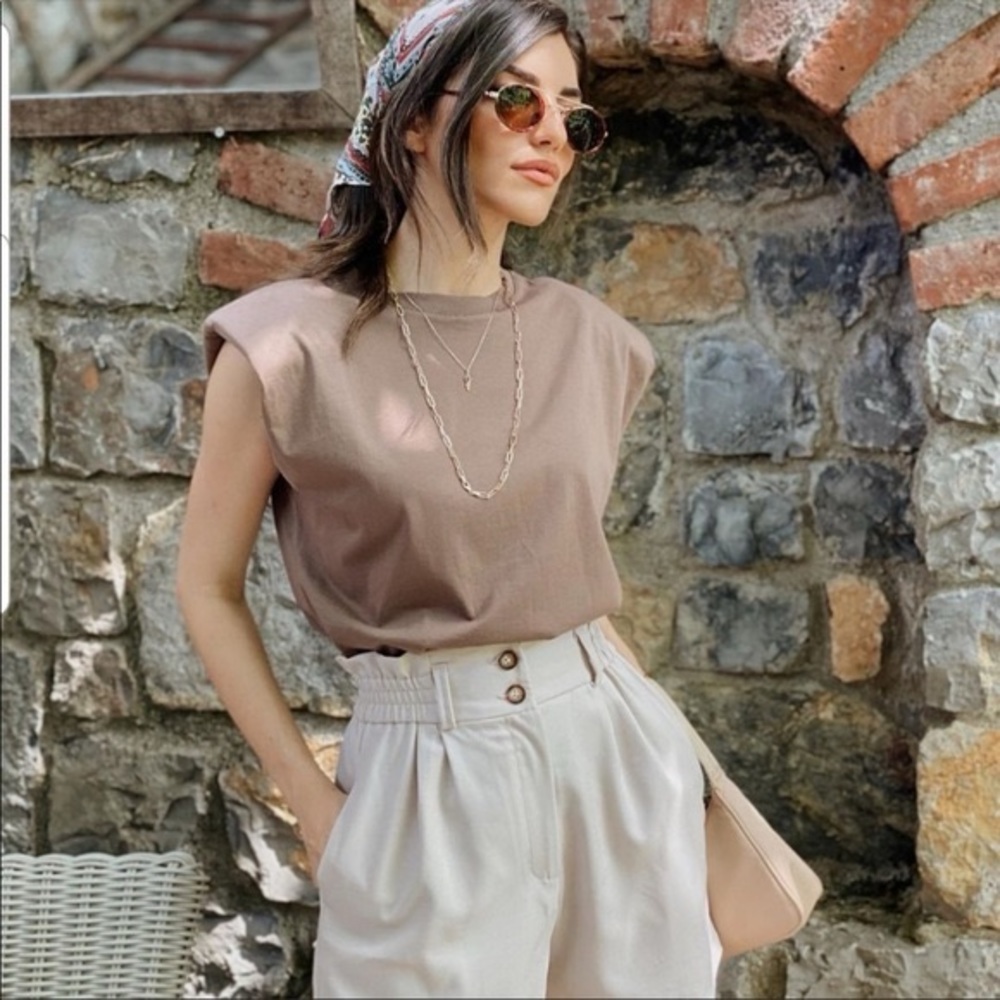 Zara Light Brown Shoulder Pad Tee View 6